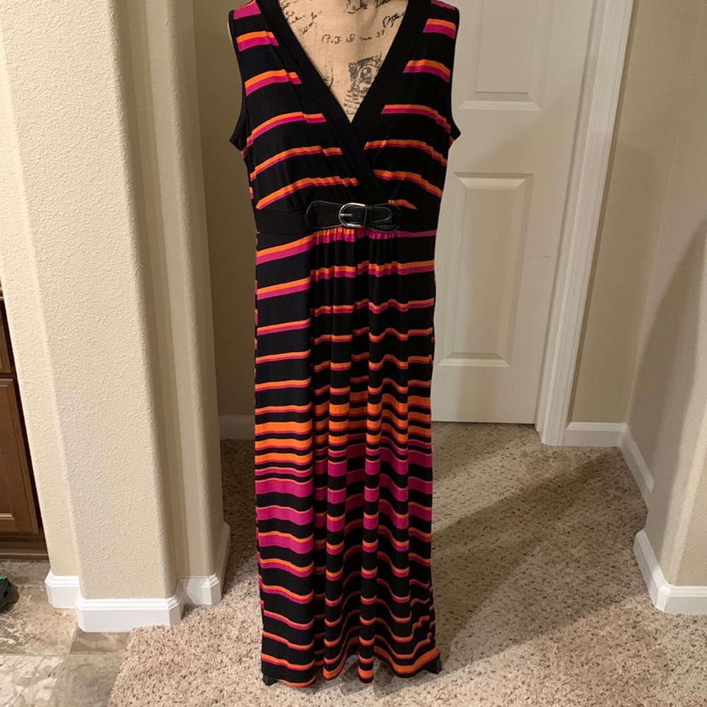 Women’s Casual Striped Belted Maxi Dress